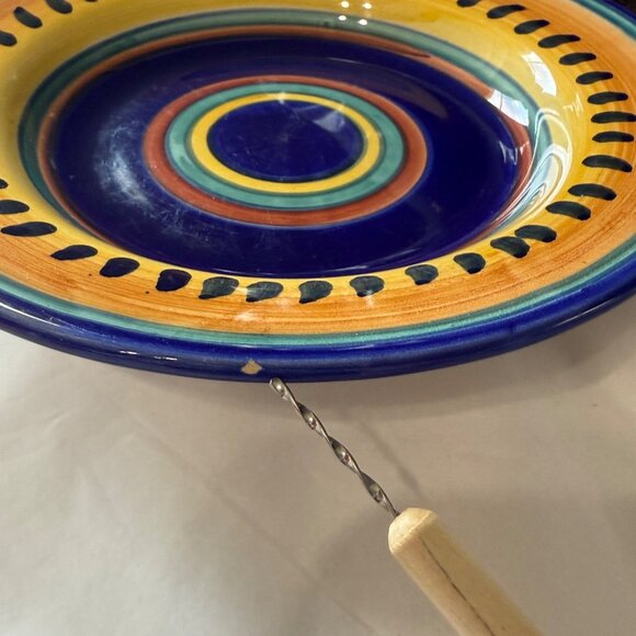 Handpainted Pier 1 Italian Swirl Earthenware Pasta Bowls 9.5" Set of 4 FLAWS - Picture 8 of 11